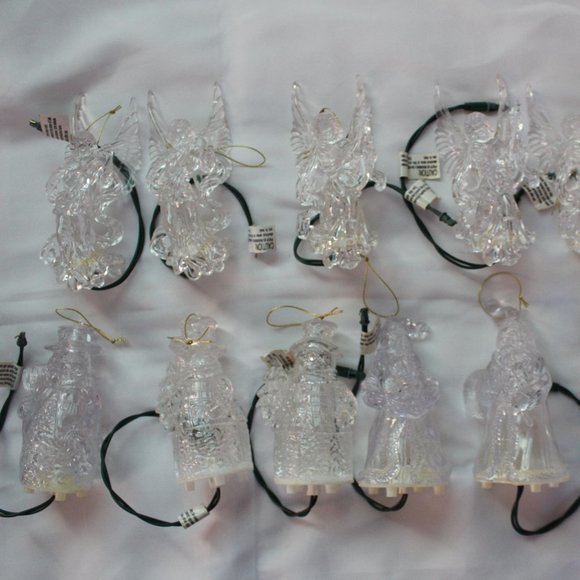 12 Vintage Acrylic One Light Ornaments Pig Tail Light up Tree Ornaments - Picture 1 of 11